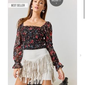 NWT BEST SELLER Francesca’s Mataline fringe faux suede mini skirt ivory western